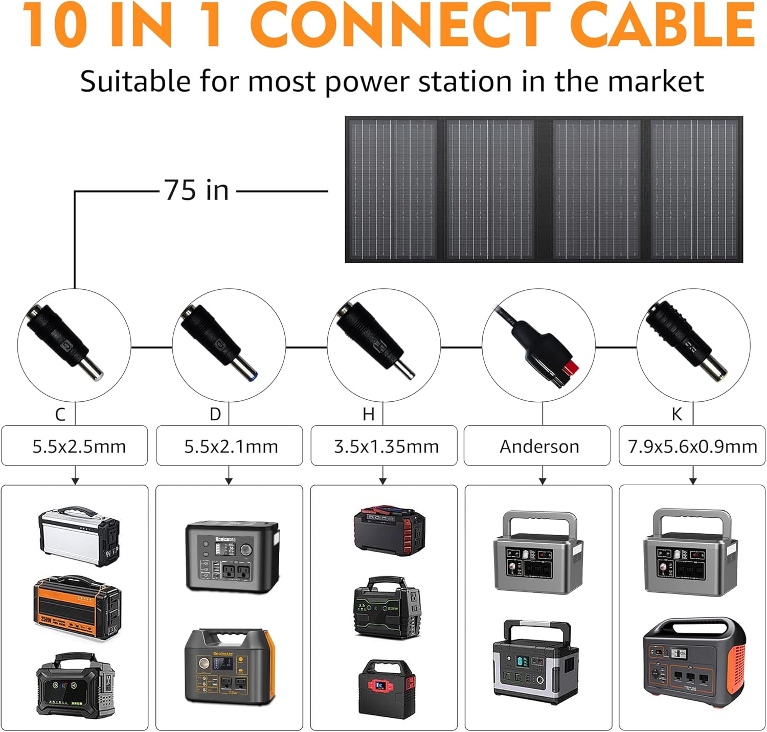 Foldable Solar Panel Charger 60W with 18V DC Output (11 Connectors)