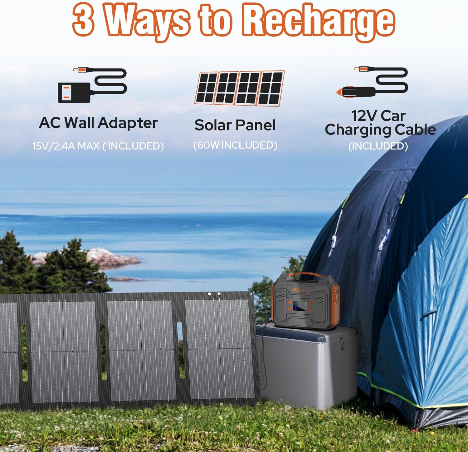 Portable Solar Generator and 300W Portable Power Station with Foldable 60W Solar Panel