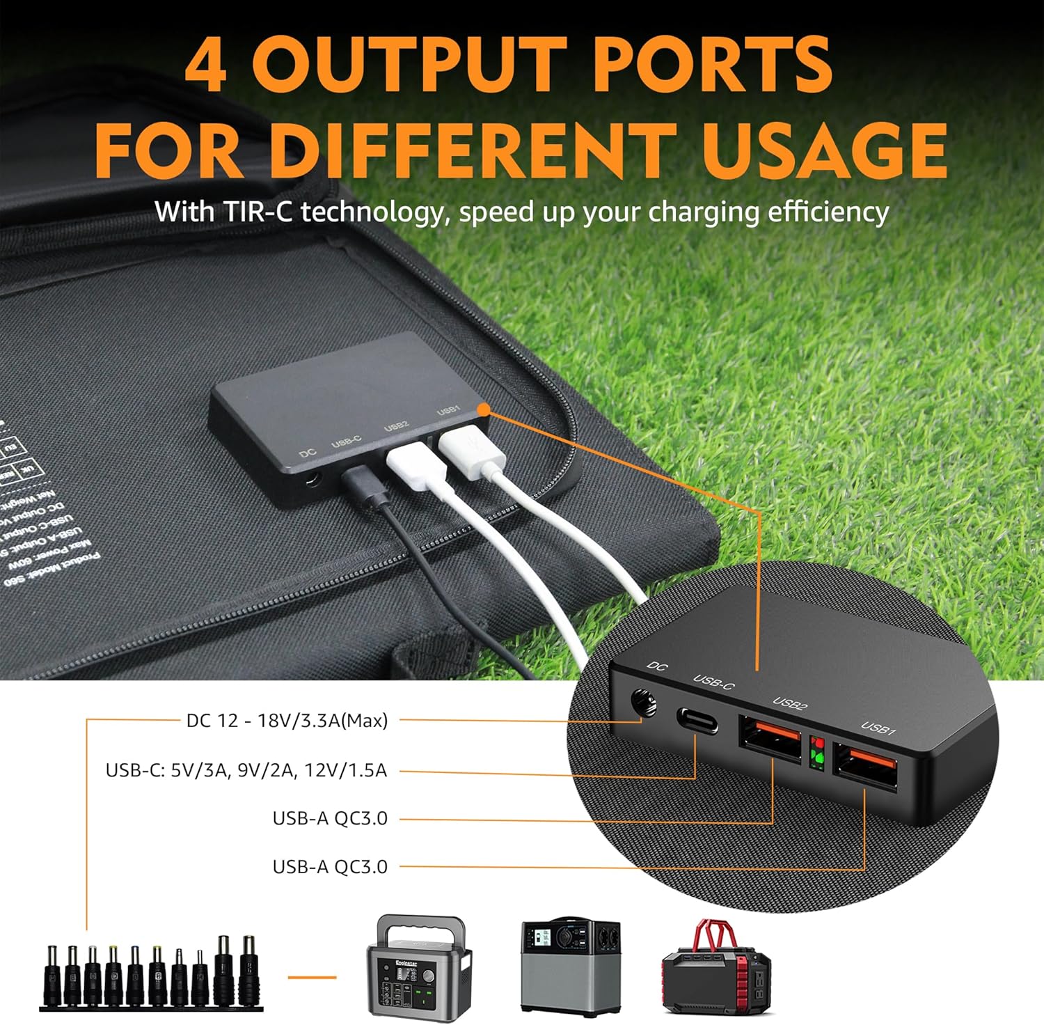 Foldable Solar Panel Charger 60W with 18V DC Output (11 Connectors)