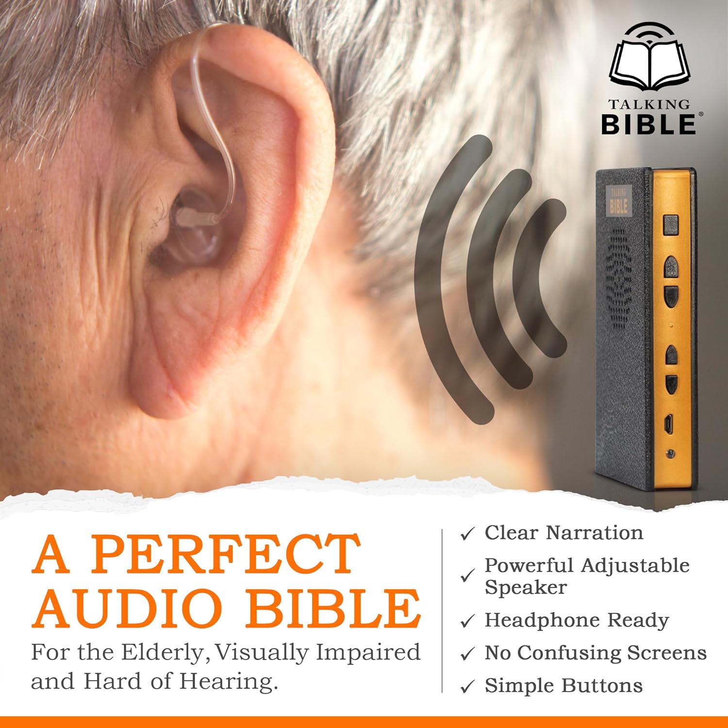 Electronic Holy Bible Audio Player in English for Seniors, Kids and The Blind,
