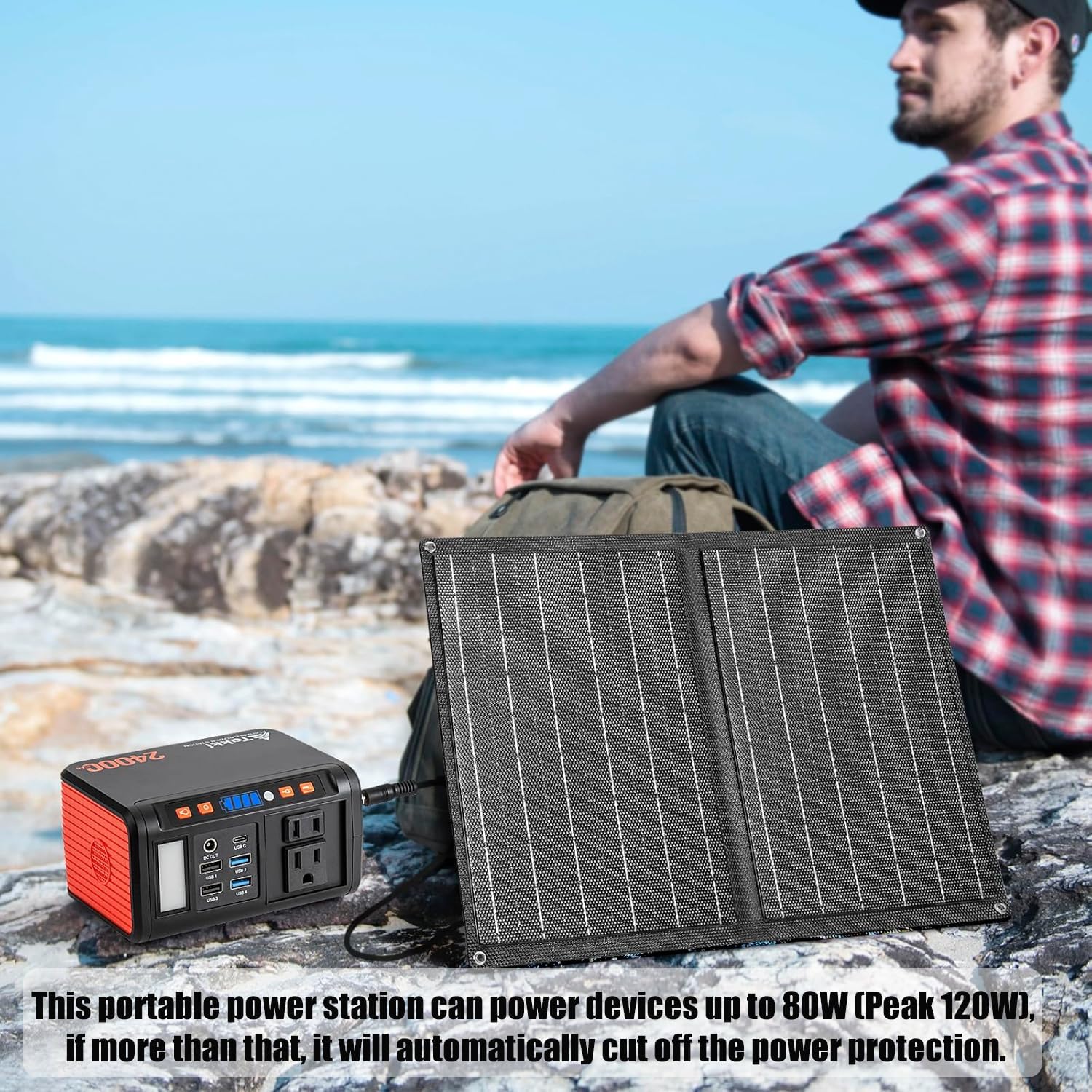 120W Peak Solar Generator Portable Power Station with 21W Panels,